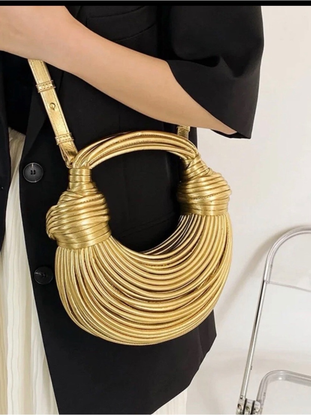 Gold Noodle Knot Womens Handbag Clutch Evening Party Prom Fashion Bag